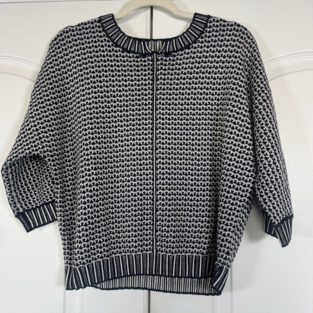 NWT NIC+ZOE Easy Tuck Stitch Pullover Sweater Split Neck Blue Size Medium - Picture 3 of 10